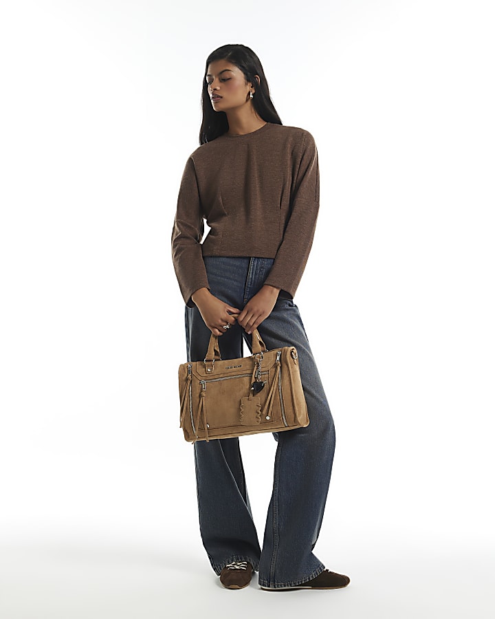 Brown Batwing Pleat Detail Top
