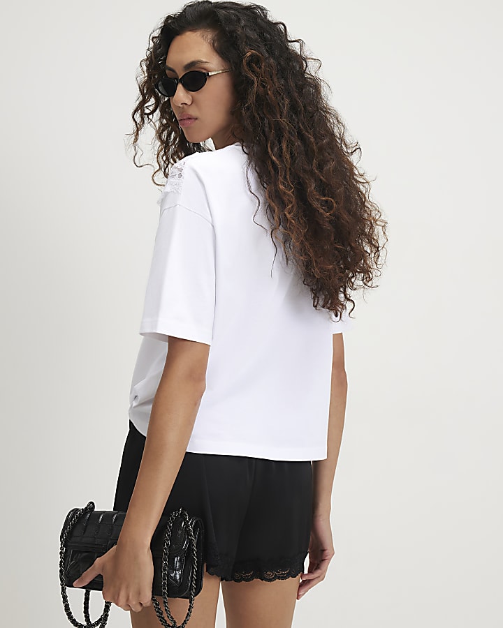 White Lace V Boyfriend Fit T-Shirt