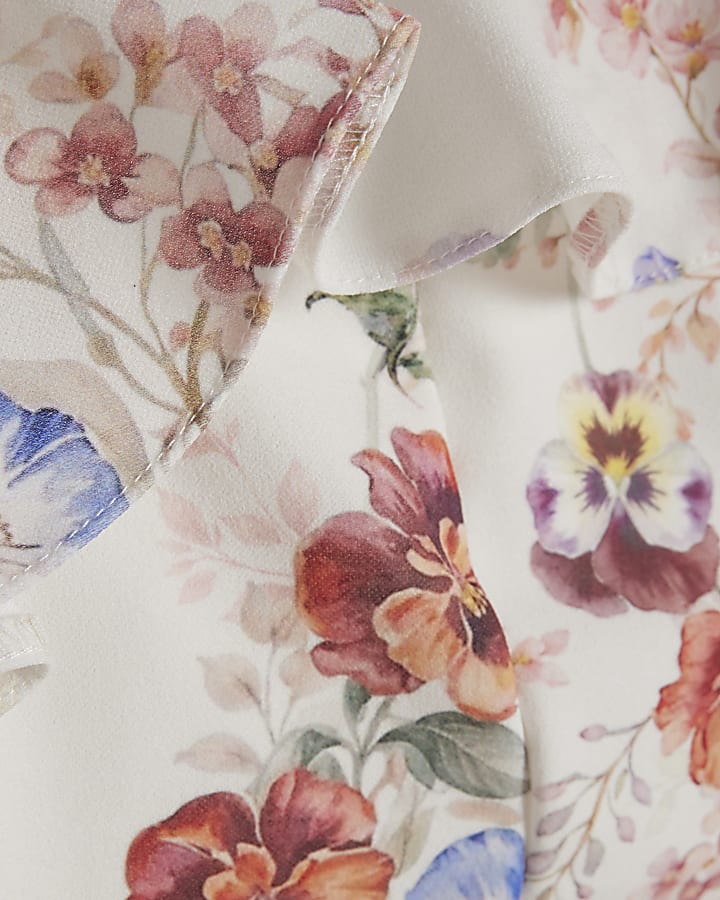 Cream Floral Print Frill Crop Top