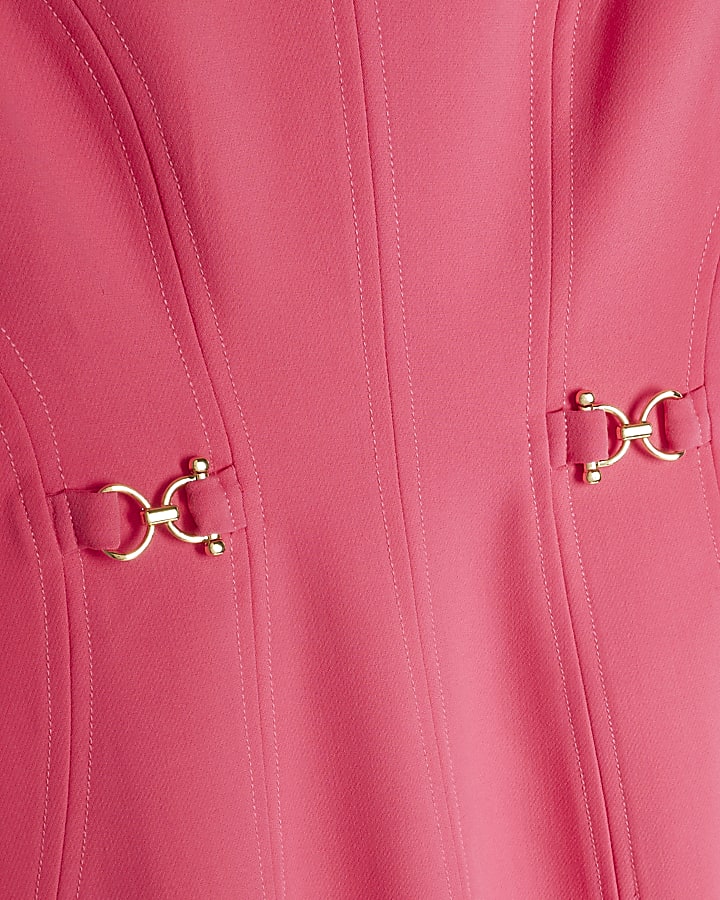 Pink Notch Neck Snaffle Midi Dress