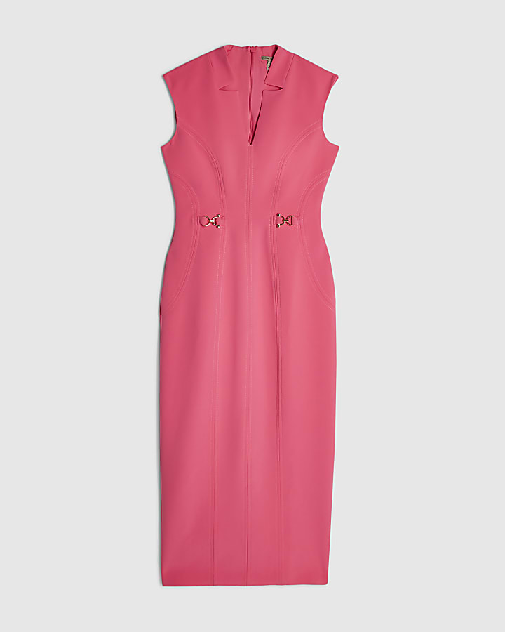 Pink Notch Neck Snaffle Midi Dress