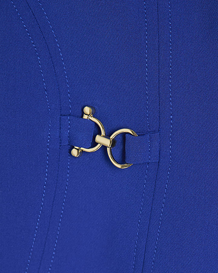 Blue Notch Neck Snaffle Midi Dress