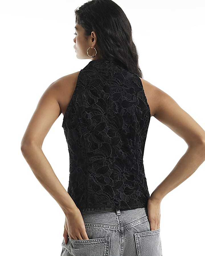 Black Velvet Ribbon Lace Tie Top