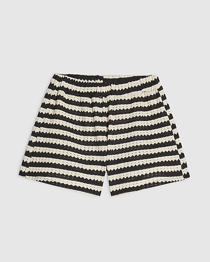 Black Striped Crochet Shorts