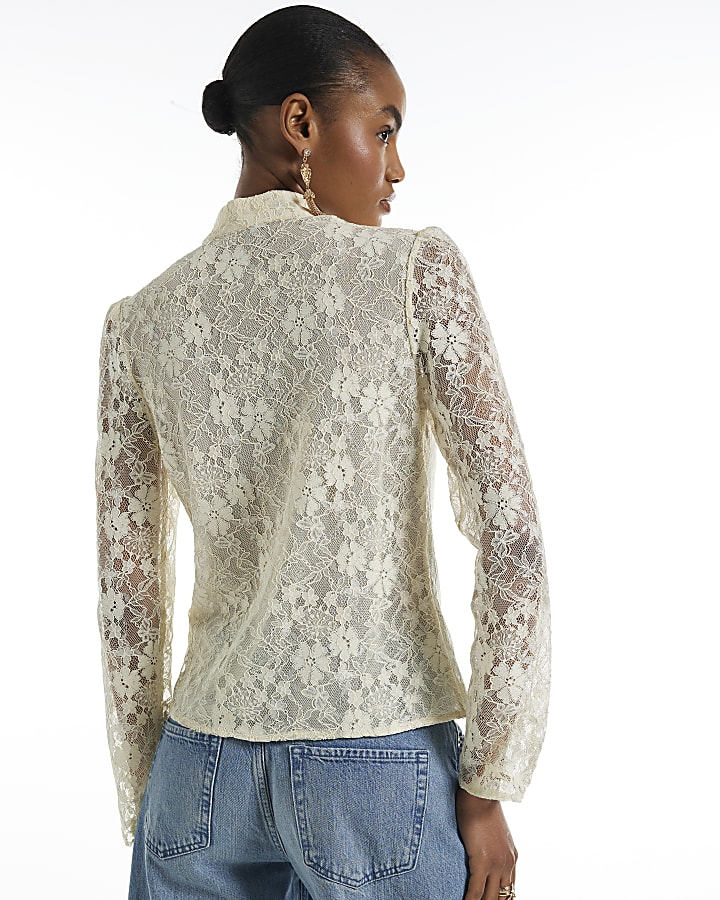 Cream Metallic Lace Frogging Top