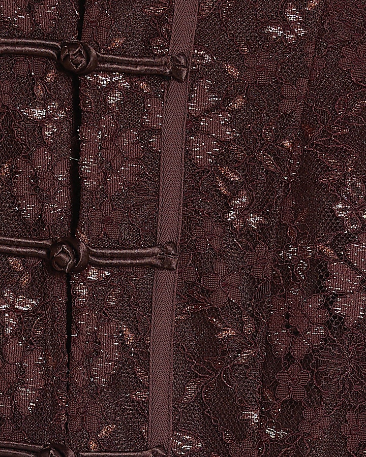 Brown Metallic Lace Frogging Top