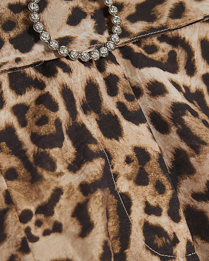 Beige Leopard Print High Waisted Shorts
