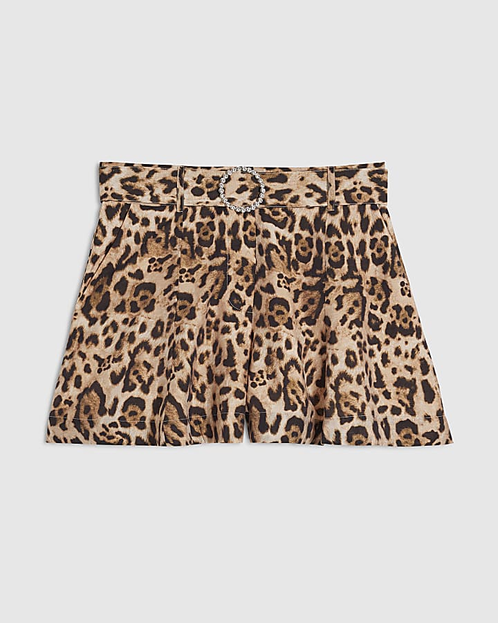 Beige Leopard Print High Waisted Shorts