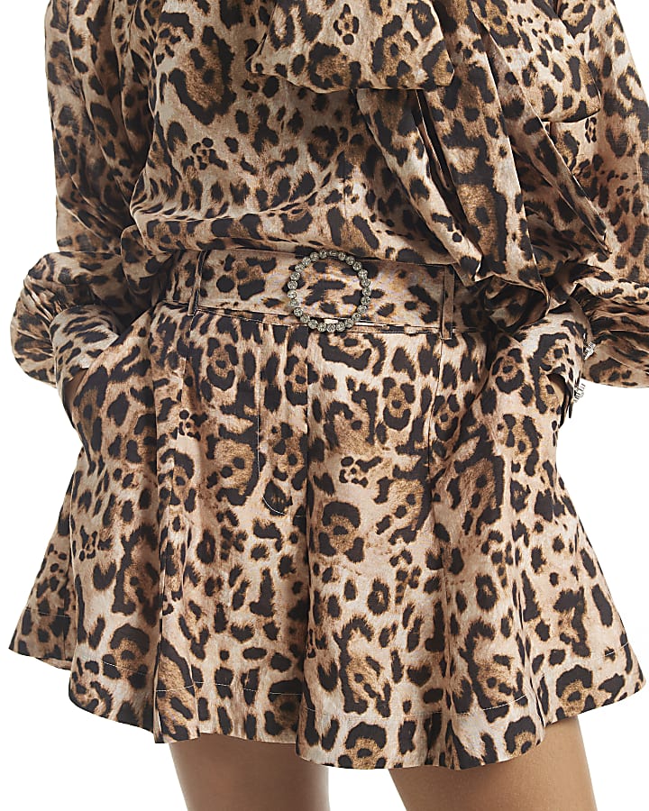 Beige Leopard Print High Waisted Shorts