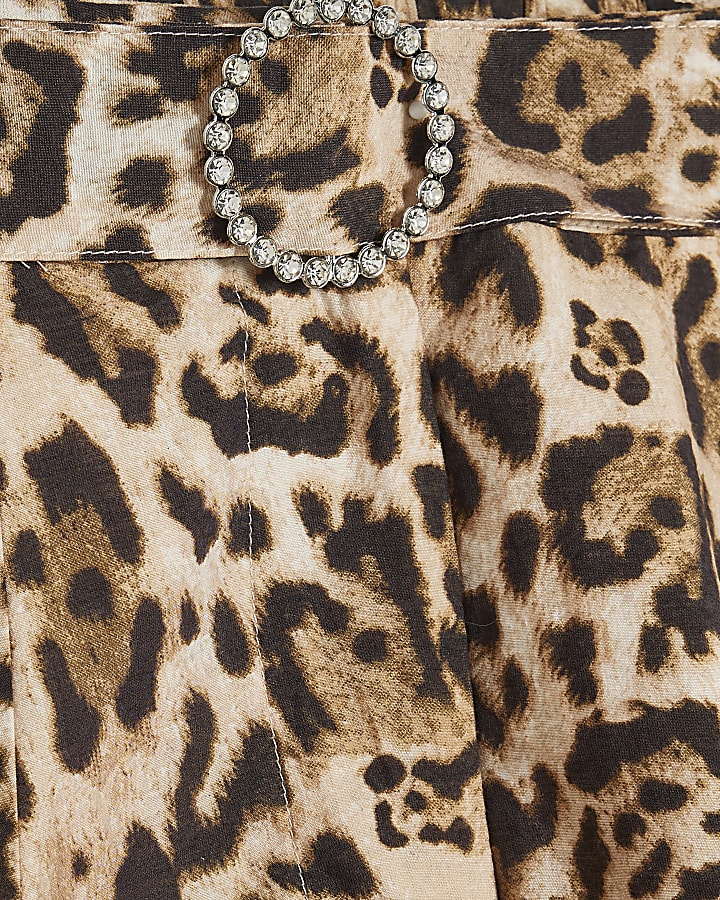 Petite Beige Leopard High Waisted Belt Shorts
