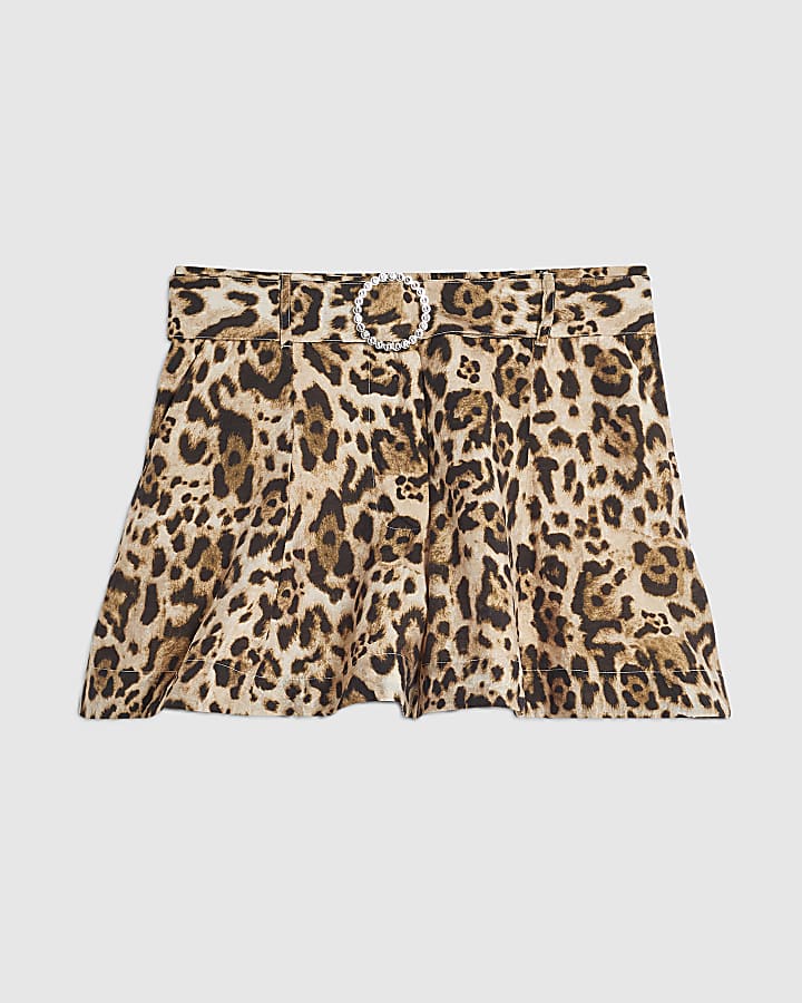 Petite Beige Leopard High Waisted Belt Shorts