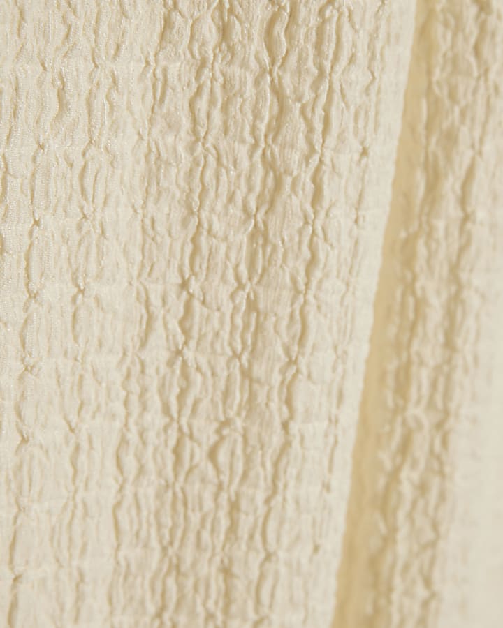 Cream Textured Wide Leg Trousers