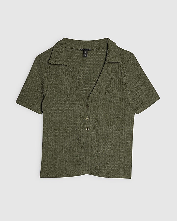 Khaki Short Sleeve Textured Shirt