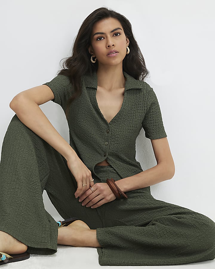 Khaki Short Sleeve Textured Shirt