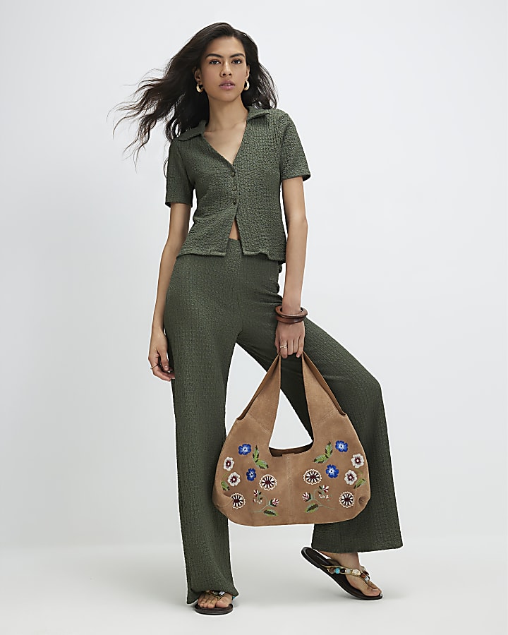 Khaki Short Sleeve Textured Shirt