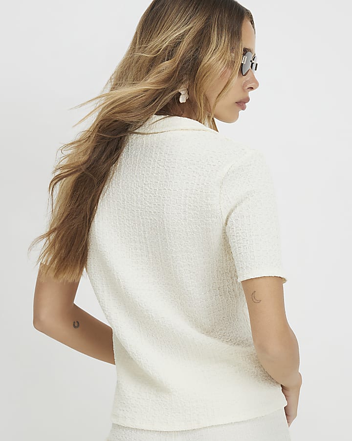 Cream Short Sleeve Textured Shirt