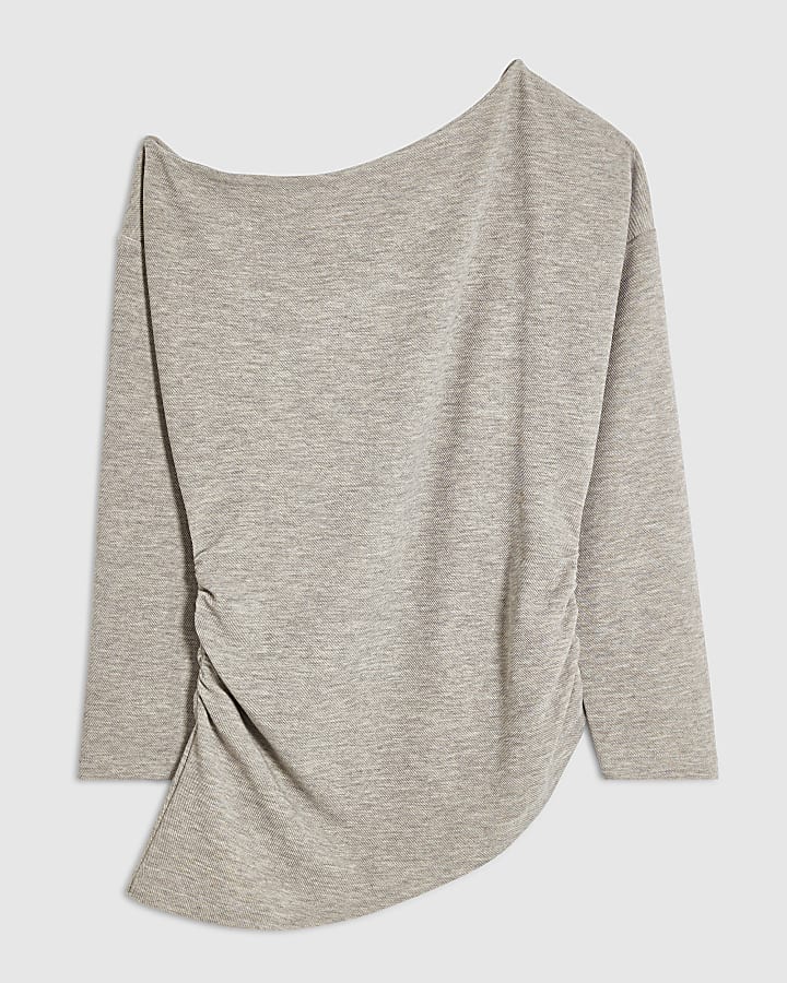 Beige Cosy Off The Shoulder Asymmetric Top
