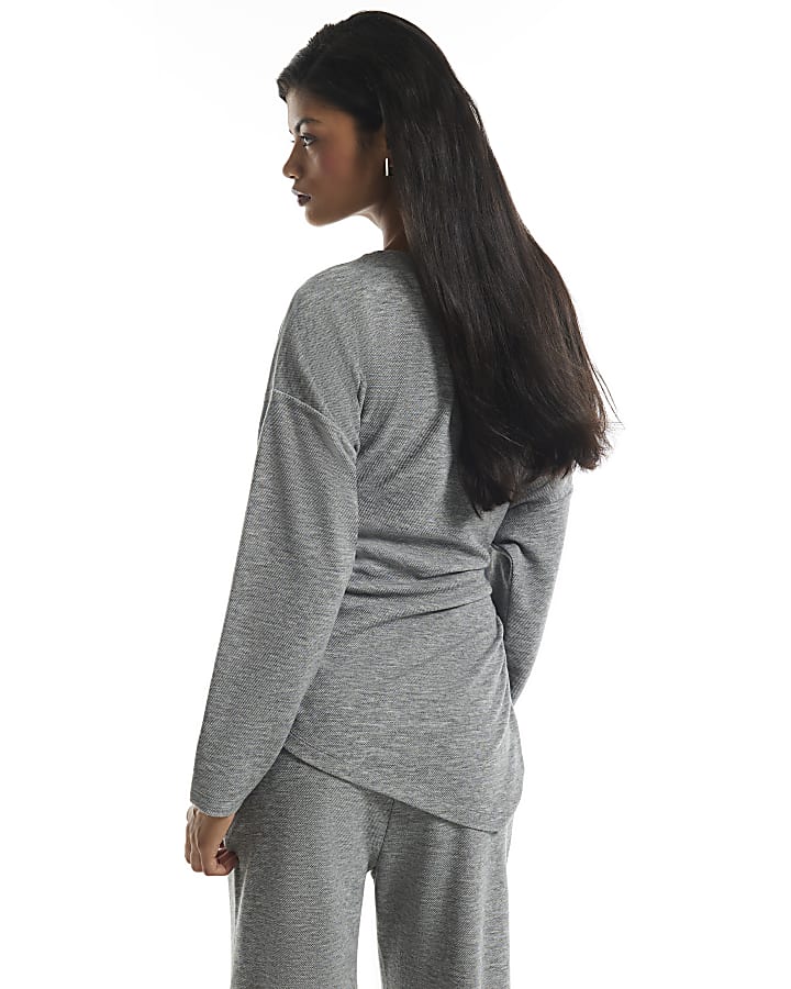 Grey Cosy Off The Shoulder Asymmetric Top