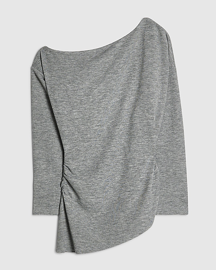 Grey Cosy Off The Shoulder Asymmetric Top