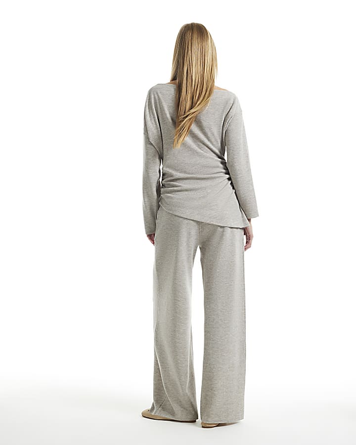 Beige Cosy Marl Wide Leg Trousers