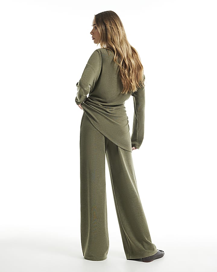 Khaki Cosy Wide Leg Trousers