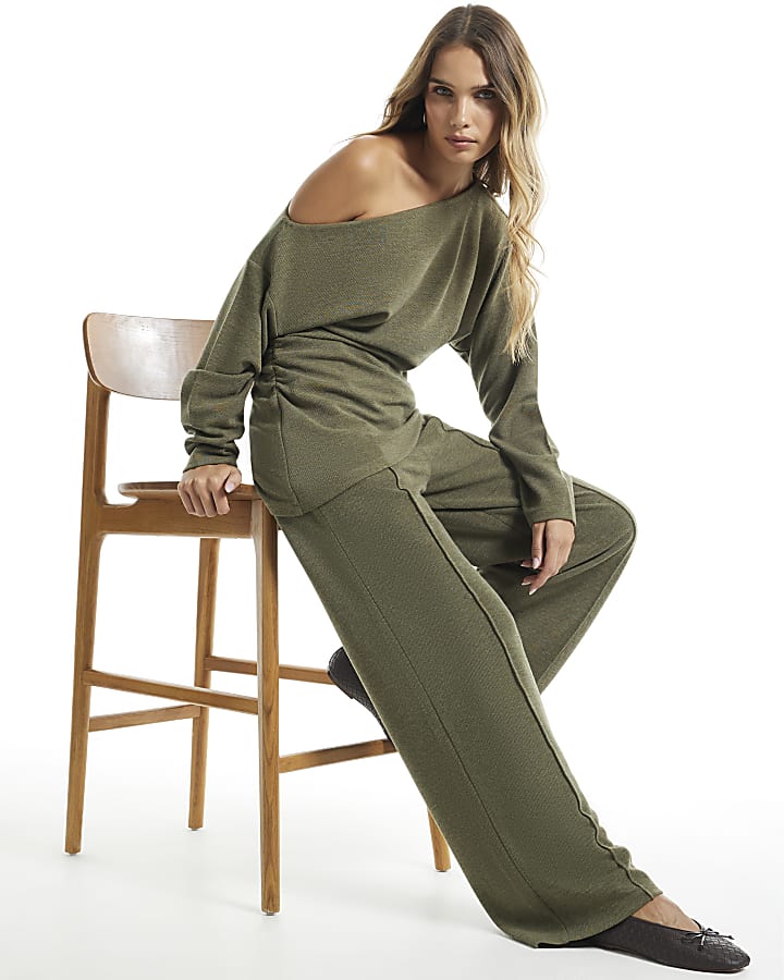 Khaki Cosy Wide Leg Trousers