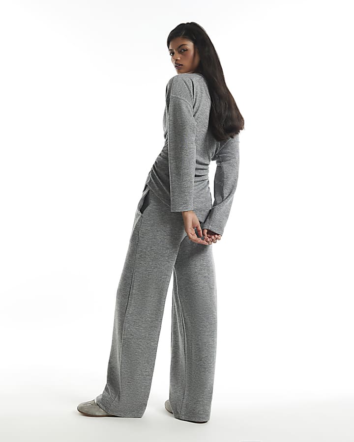 Grey Cosy Marl Wide Leg Trousers