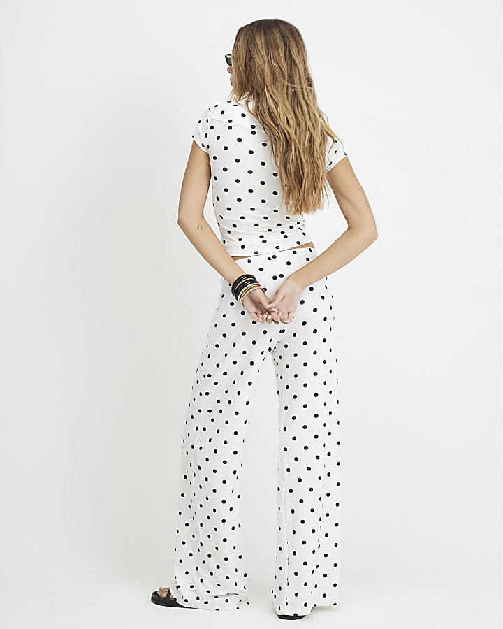 Cream Polka Dot Top and Trousers Set