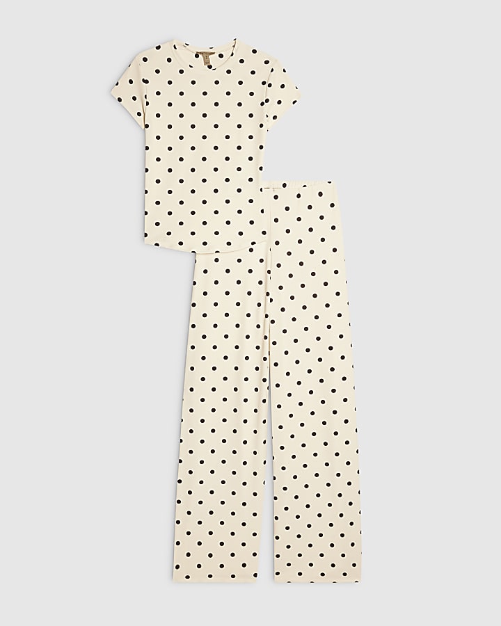 Cream Polka Dot Top and Trousers Set