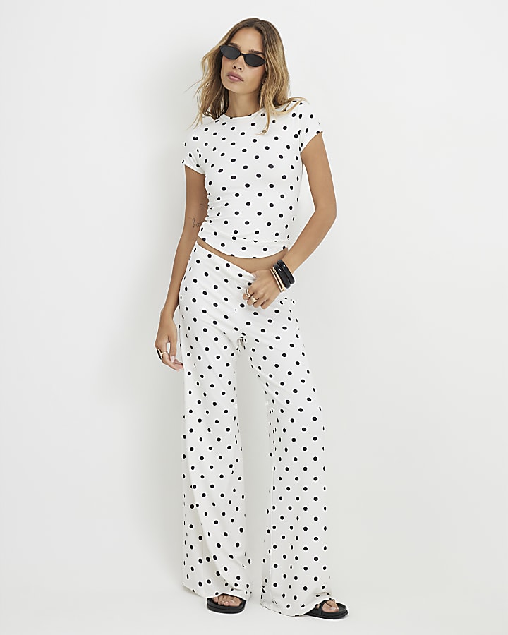 Cream Polka Dot Top and Trousers Set