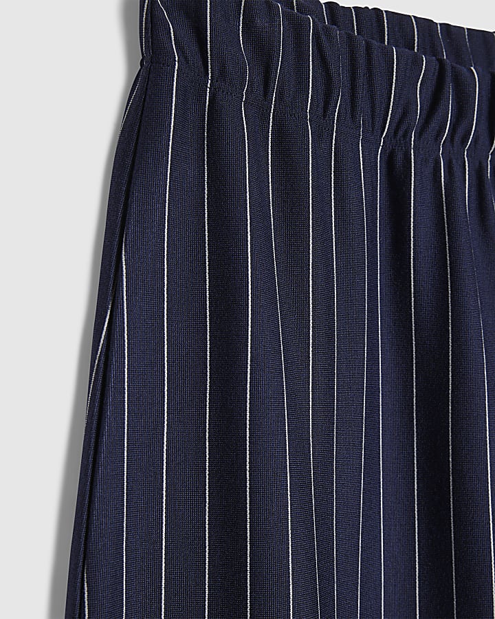 Navy Pinstripe Wide Leg Trousers