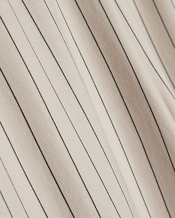 Petite Beige Pinstripe Wide Leg Trousers