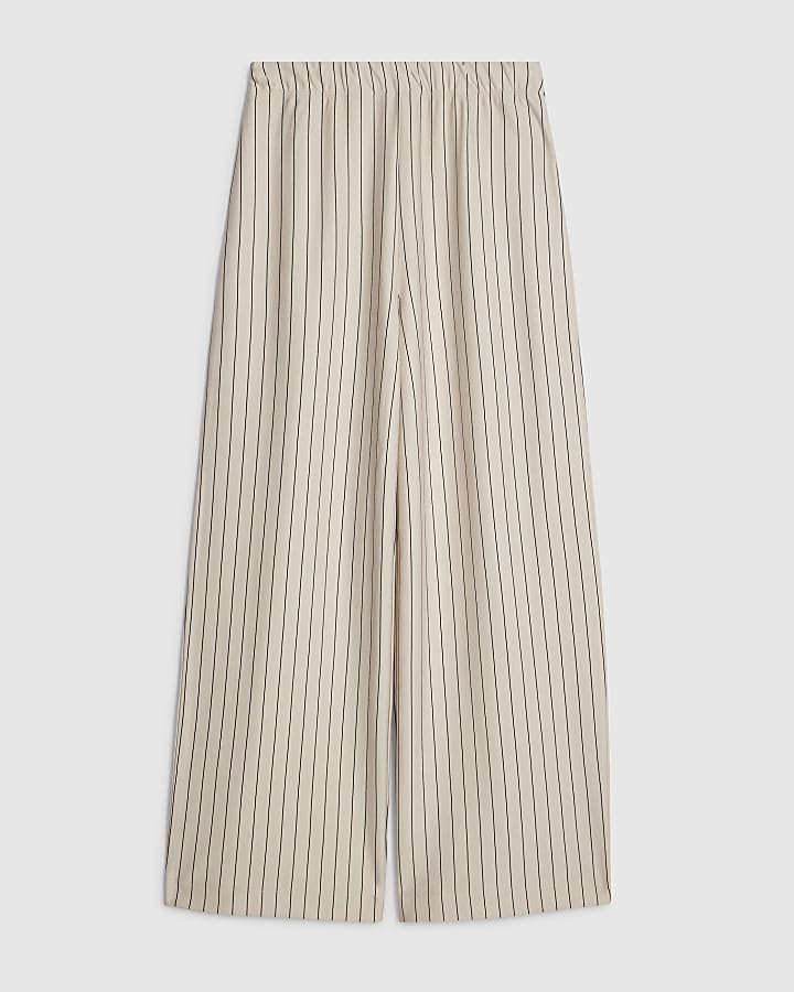 Petite Beige Pinstripe Wide Leg Trousers