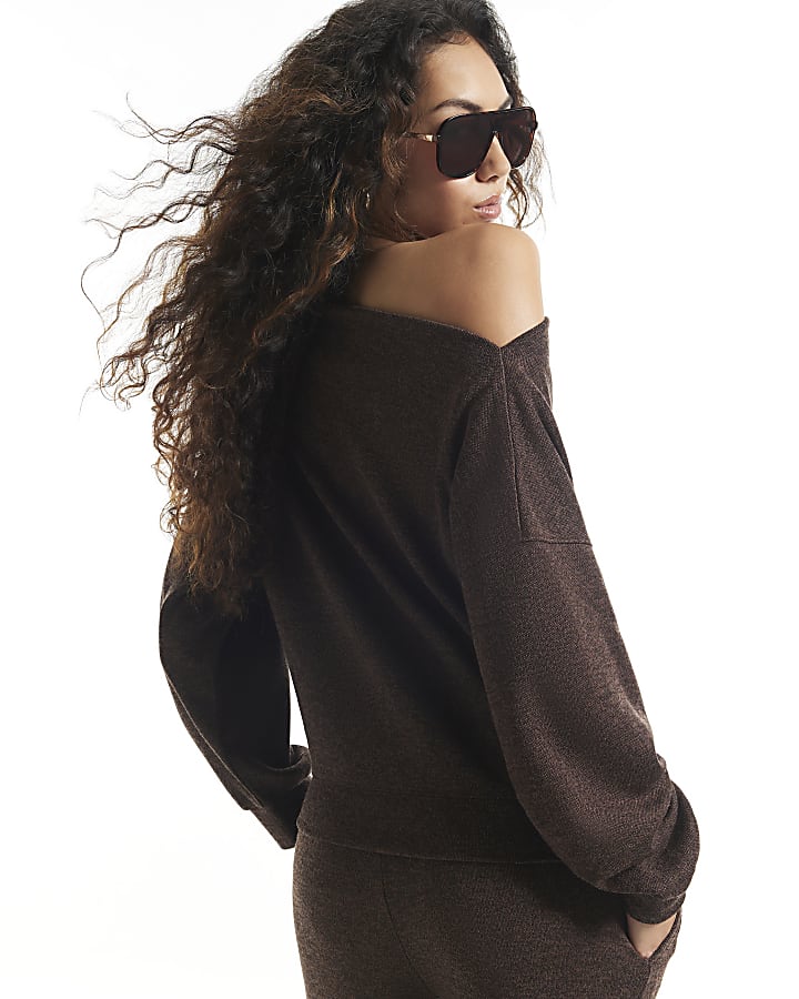 Brown Two Tone Off The Shoulder Top