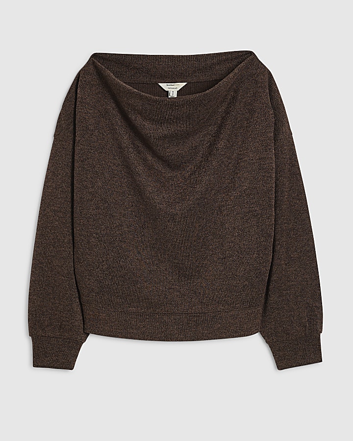 Brown Two Tone Off The Shoulder Top