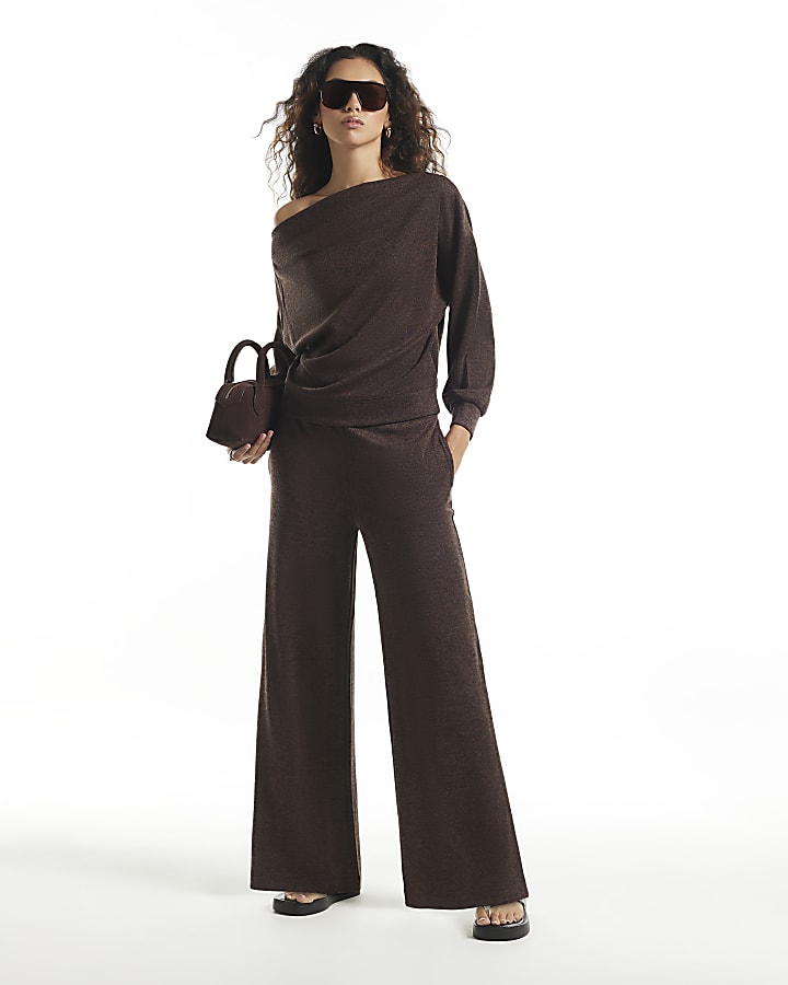 Brown Two Tone Off The Shoulder Top