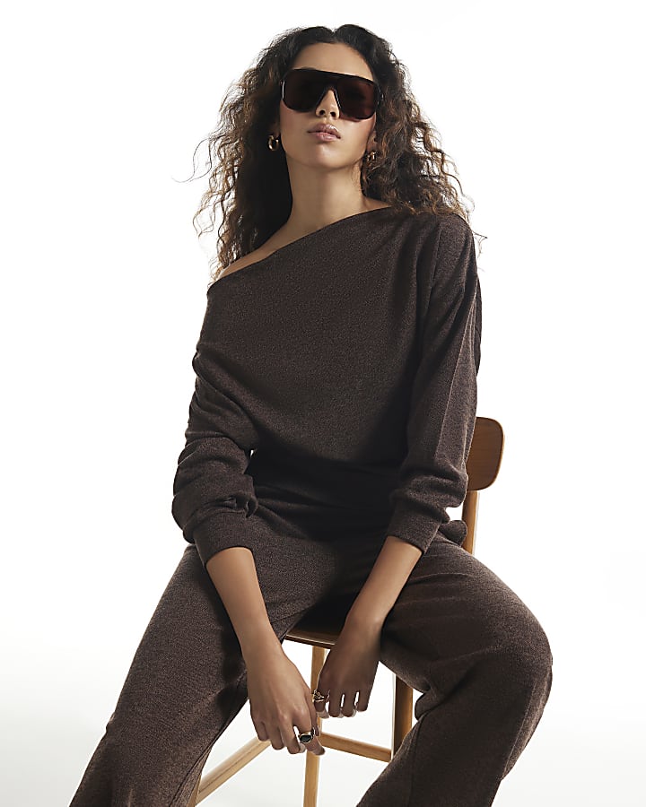 Brown Two Tone Off The Shoulder Top