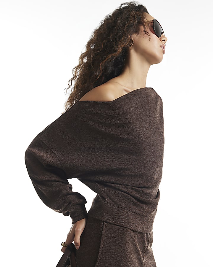 Brown Two Tone Off The Shoulder Top