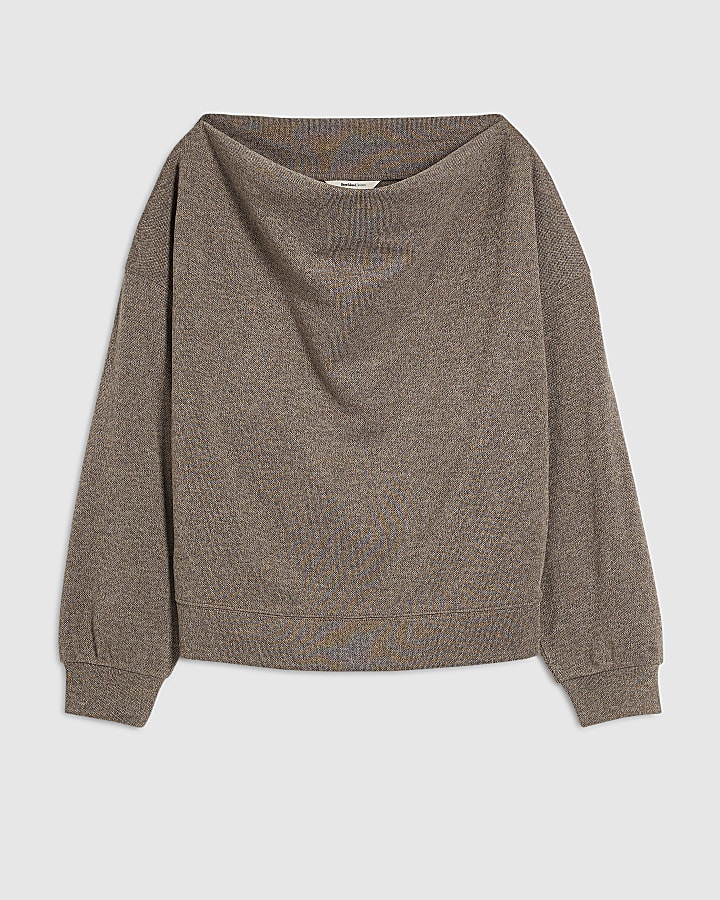 Beige Two Tone Off The Shoulder Top