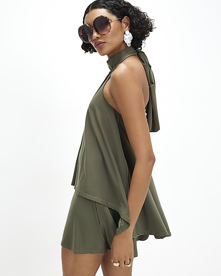 Khaki Halter Neck Playsuit