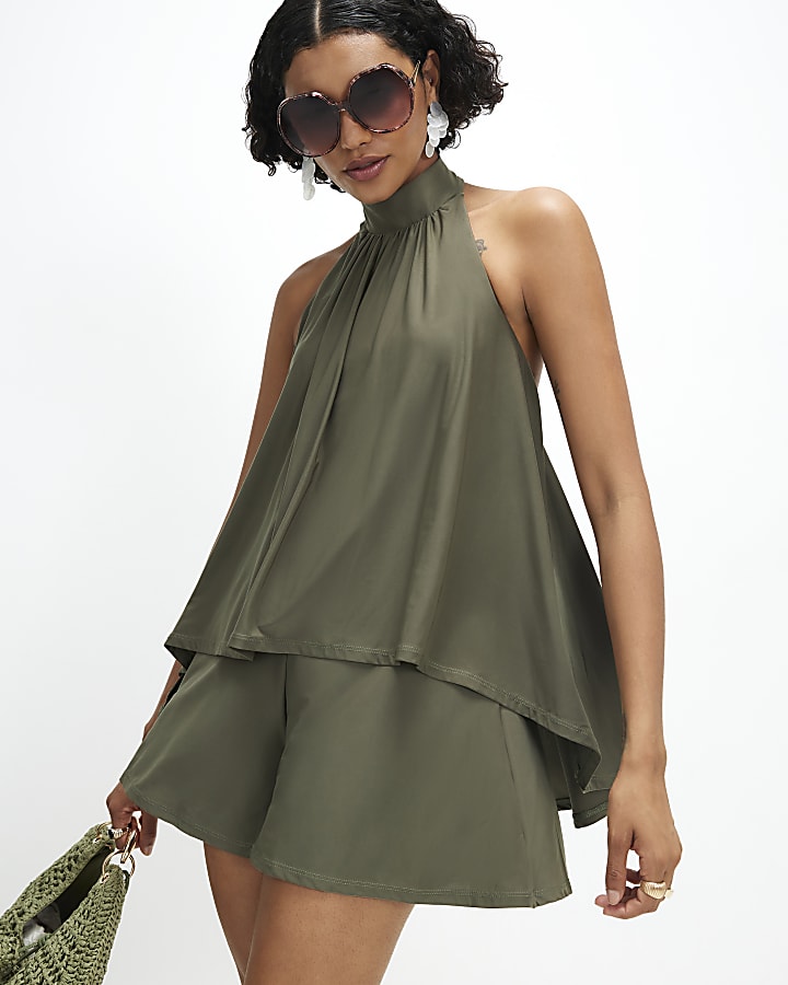 Khaki Halter Neck Playsuit