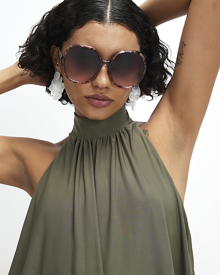 Khaki Halter Neck Playsuit
