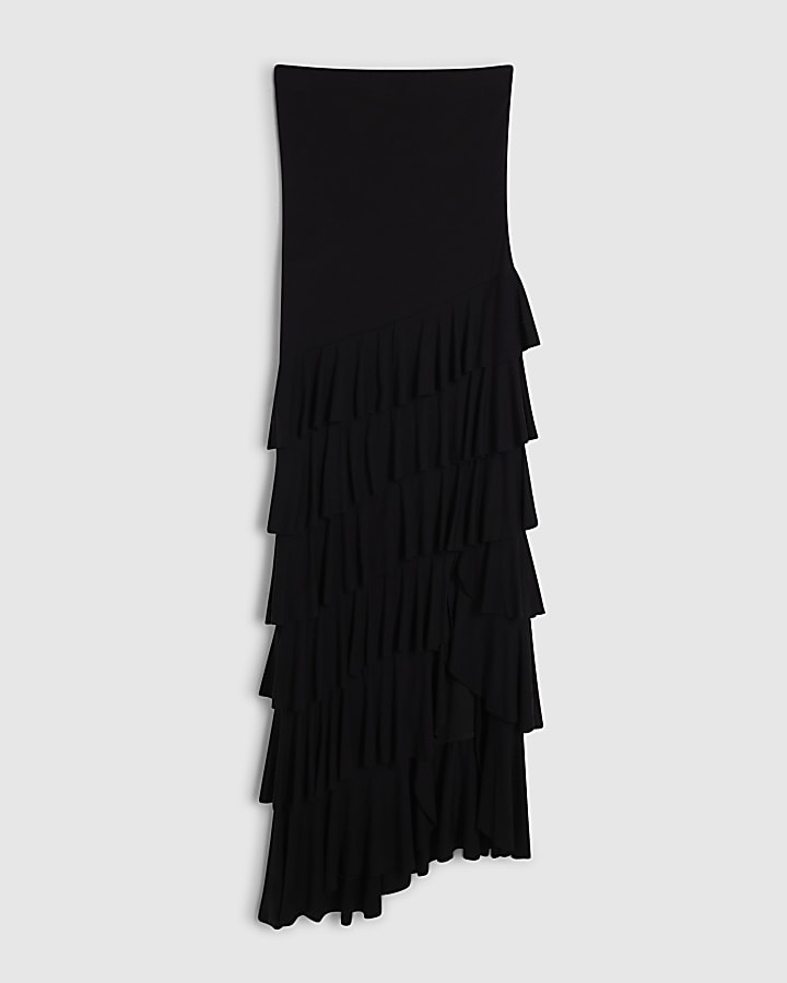 Black Bandeau Ruffle Maxi Dress