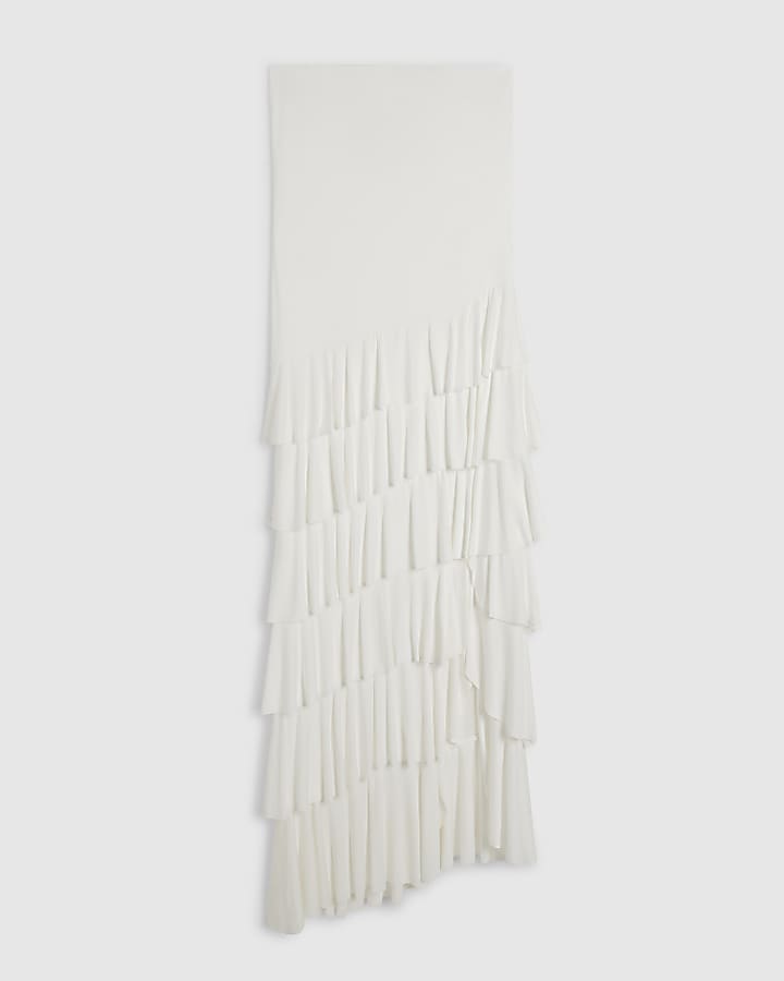 Cream Bandeau Ruffle Maxi Dress
