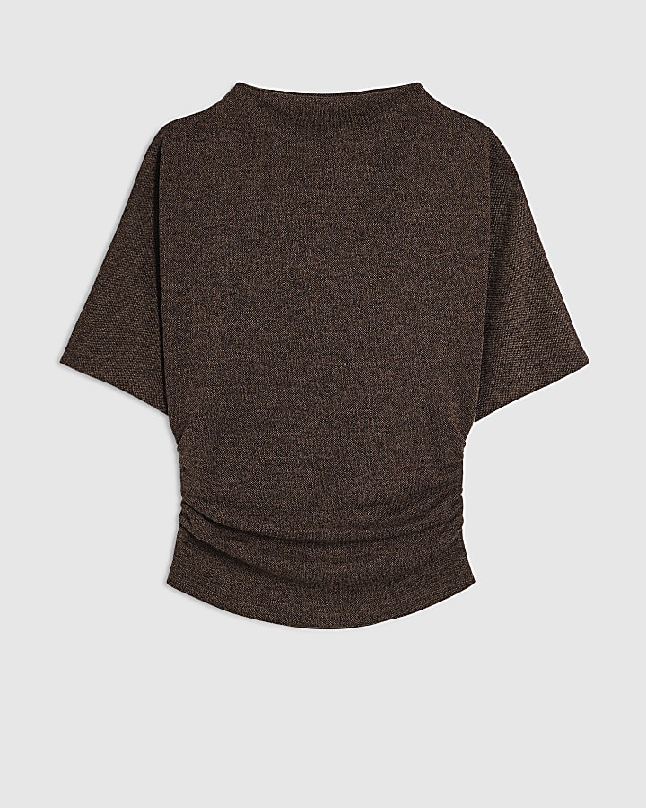 Brown Two Tone High Neck Top