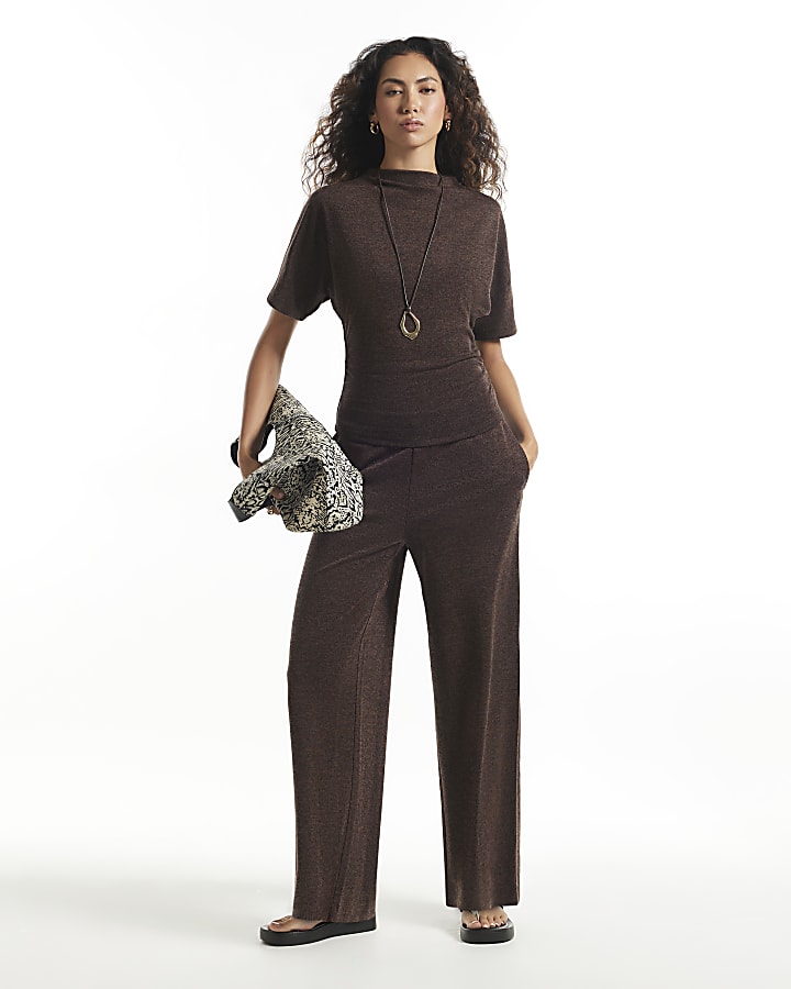 Brown Two Tone High Neck Top