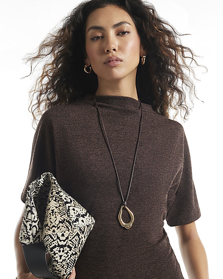 Brown Two Tone High Neck Top