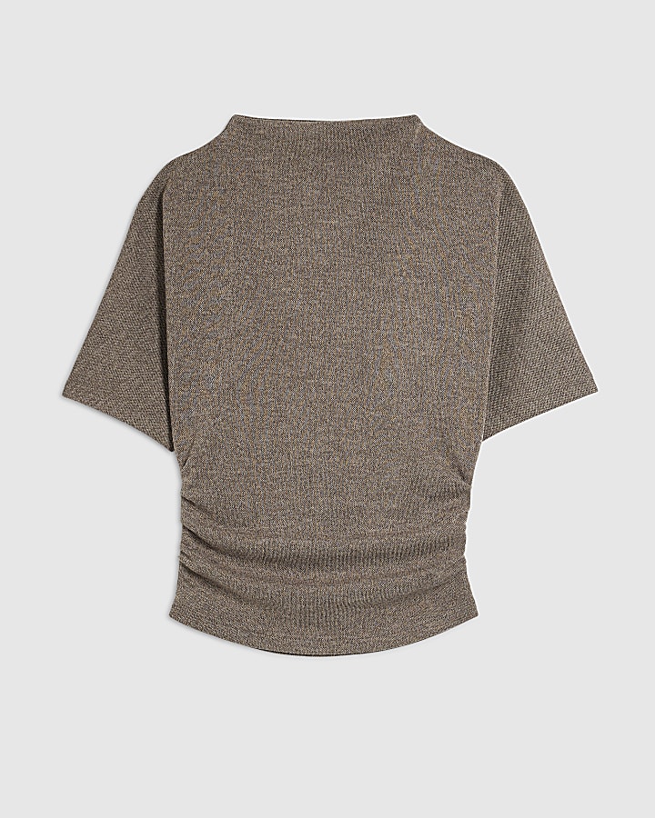 Beige Two Tone High Neck Top
