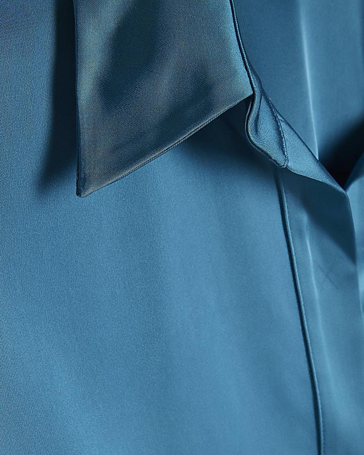 Blue Satin Polo Top