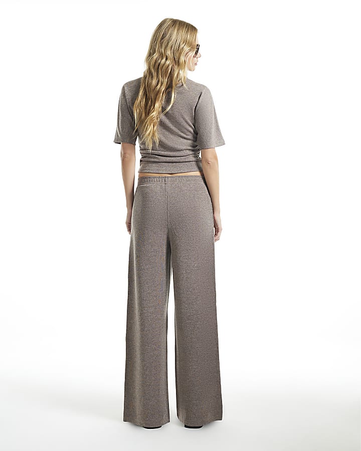 Beige Two Tone Wide Leg Trousers